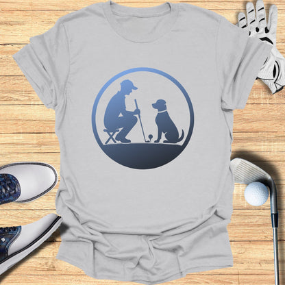 Golfing Enthusiast with Dog Silhouette T-Shirt