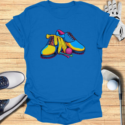 Colorful Golf Theme T Shirt with Shoes and Ball Graphic