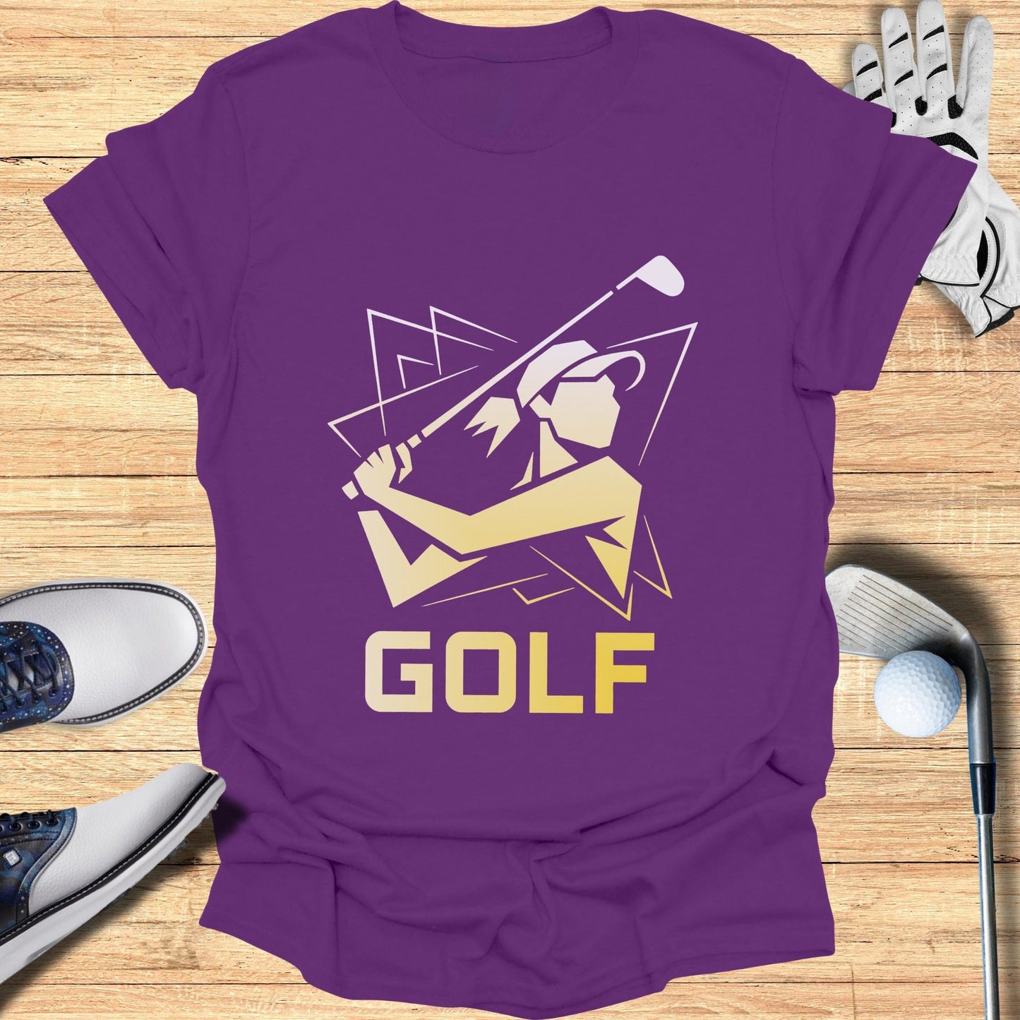 Stylish Purple Golf T-Shirt with Modern Graphic Design