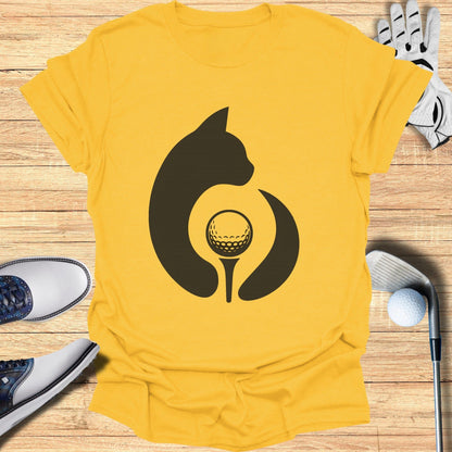 Unique Cat Golf Design Yellow Short Sleeve T-Shirt
