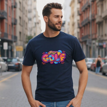 Groovy Golf Graphic T-Shirt with Colorful Design