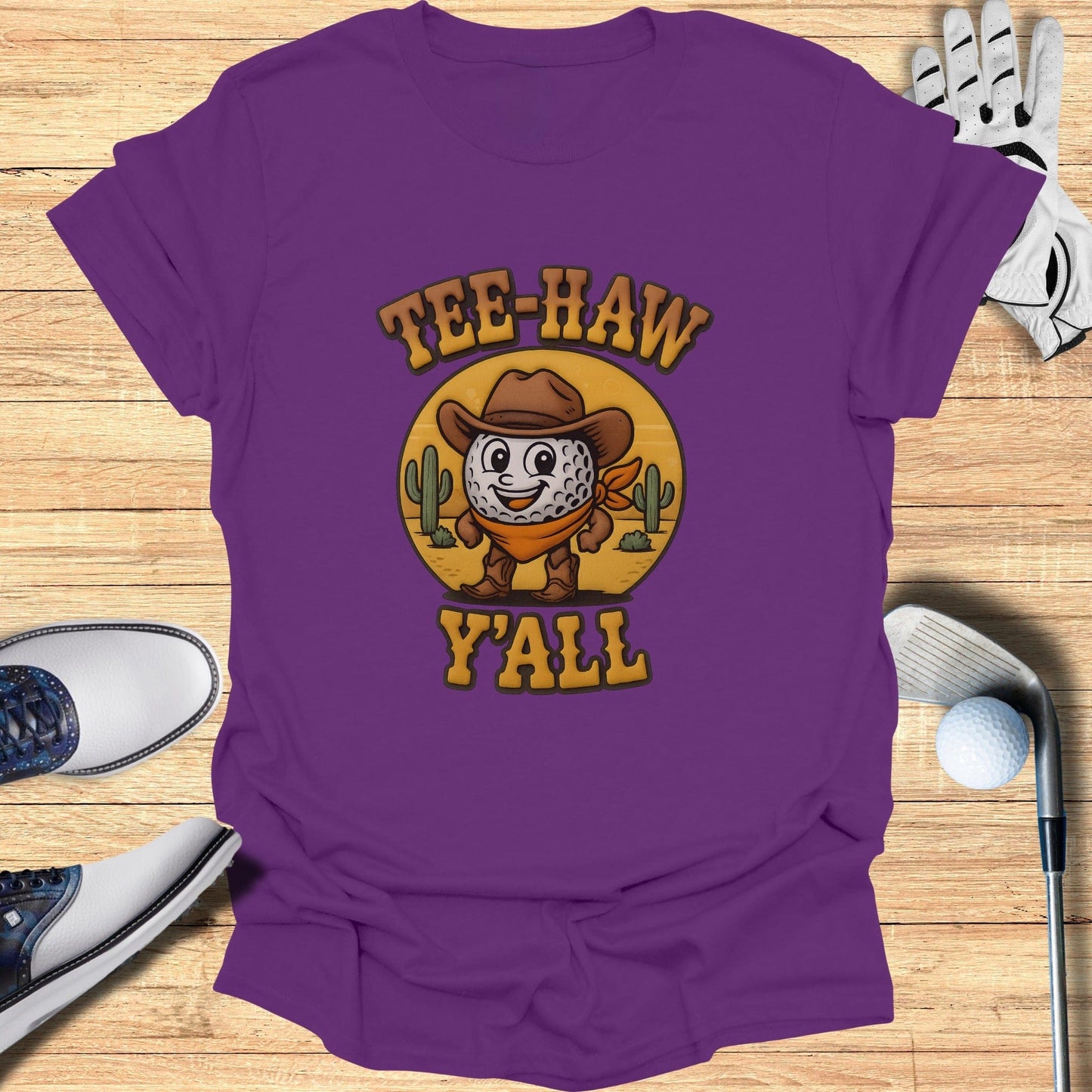 Tee-Haw Y'all Golf Ball Cowboy T-Shirt