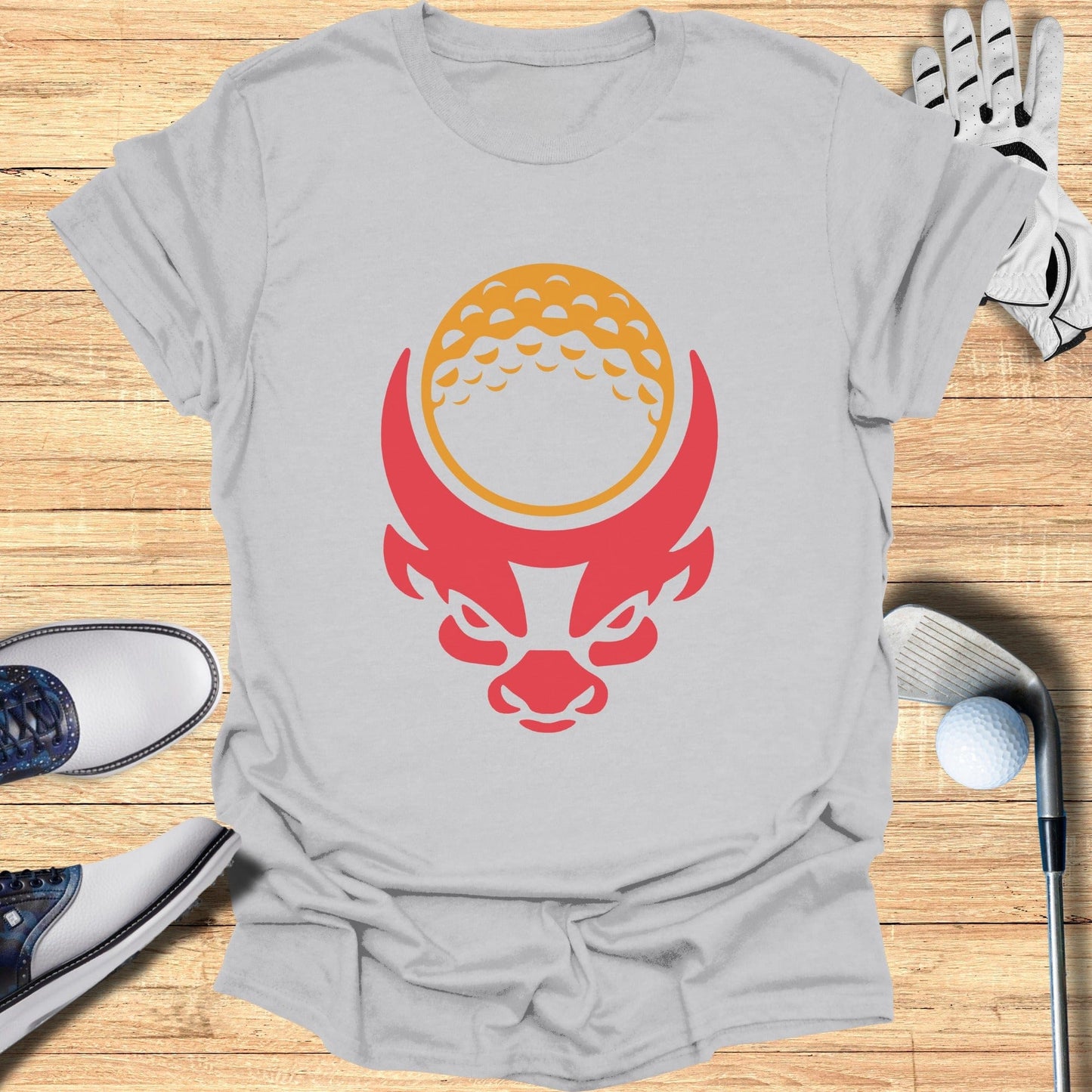 Stylish Graphic Tee with Red and Gold Bull Design