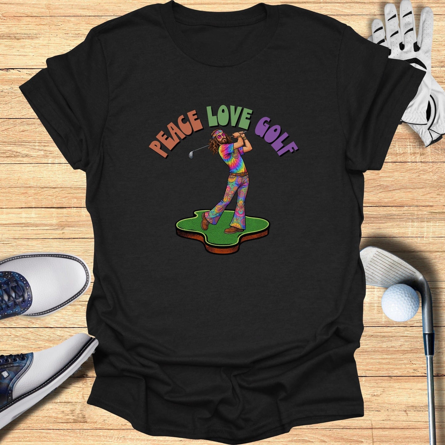 Peace Love Golf Hippie Style T-Shirt for Golf Lovers