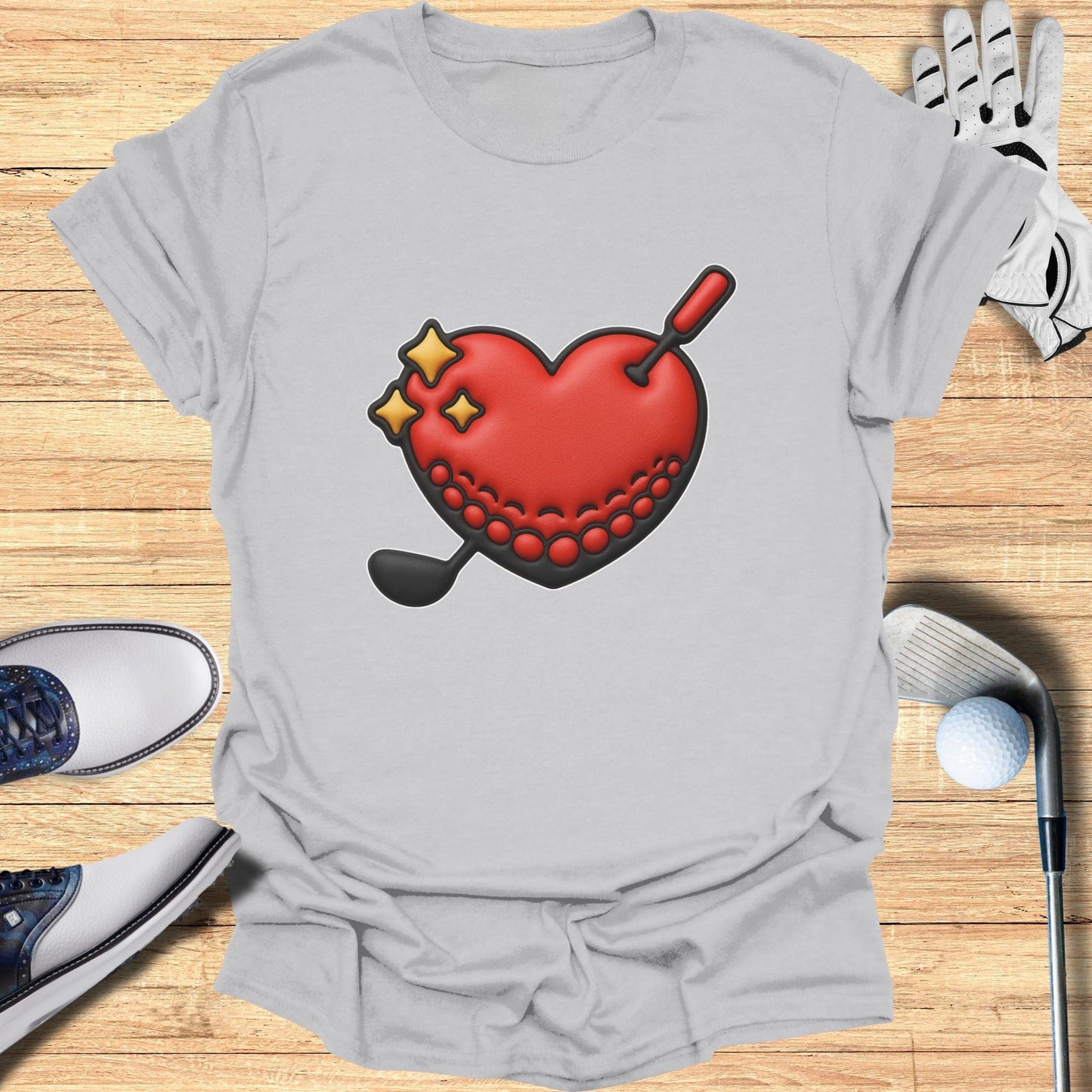 Heart and Golf Club Graphic Mens Grey Tee