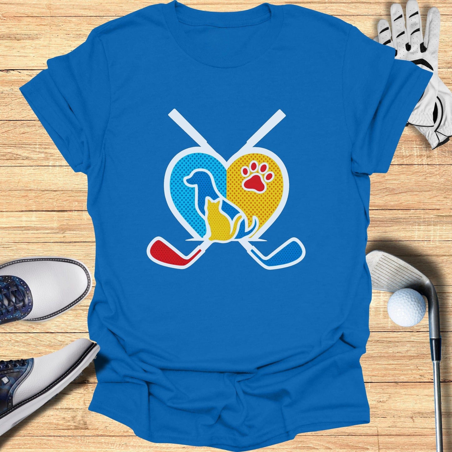 Cute Heart-Shaped Hockey Dog Cat Design T-Shirt