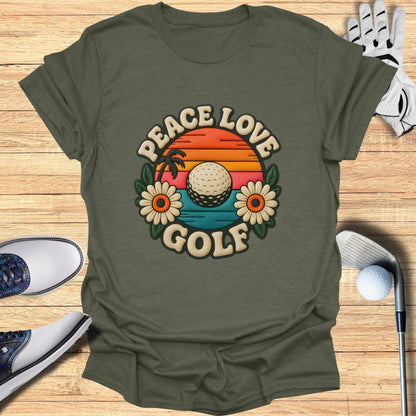 Peace Love Golf Retro Graphic Shirt for Golf Lovers