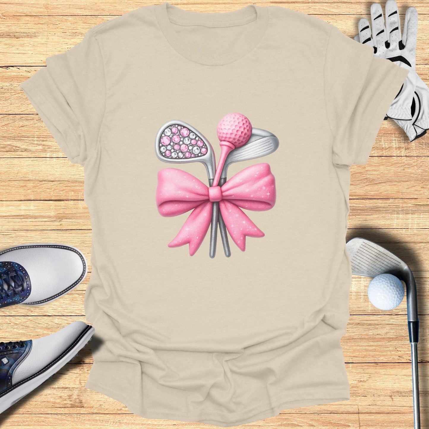 Pink Bow Golf Clubs and Ball Design T-Shirt