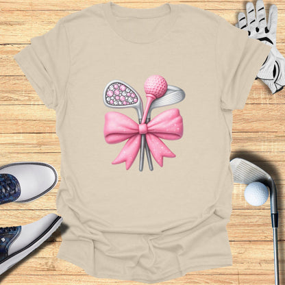 Pink Bow Golf Clubs and Ball Design T-Shirt