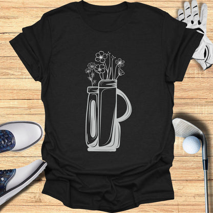 Stylish Graphic Flower Vase Art on Black T-shirt