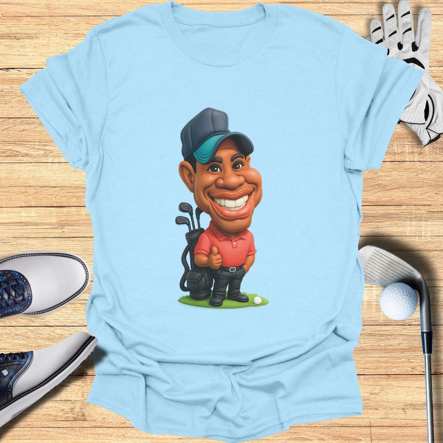 Cartoon Golfer with Clubs and Ball Graphic T-Shirt