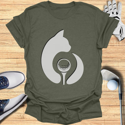 Cat and Golf Ball Graphic Design T-Shirt