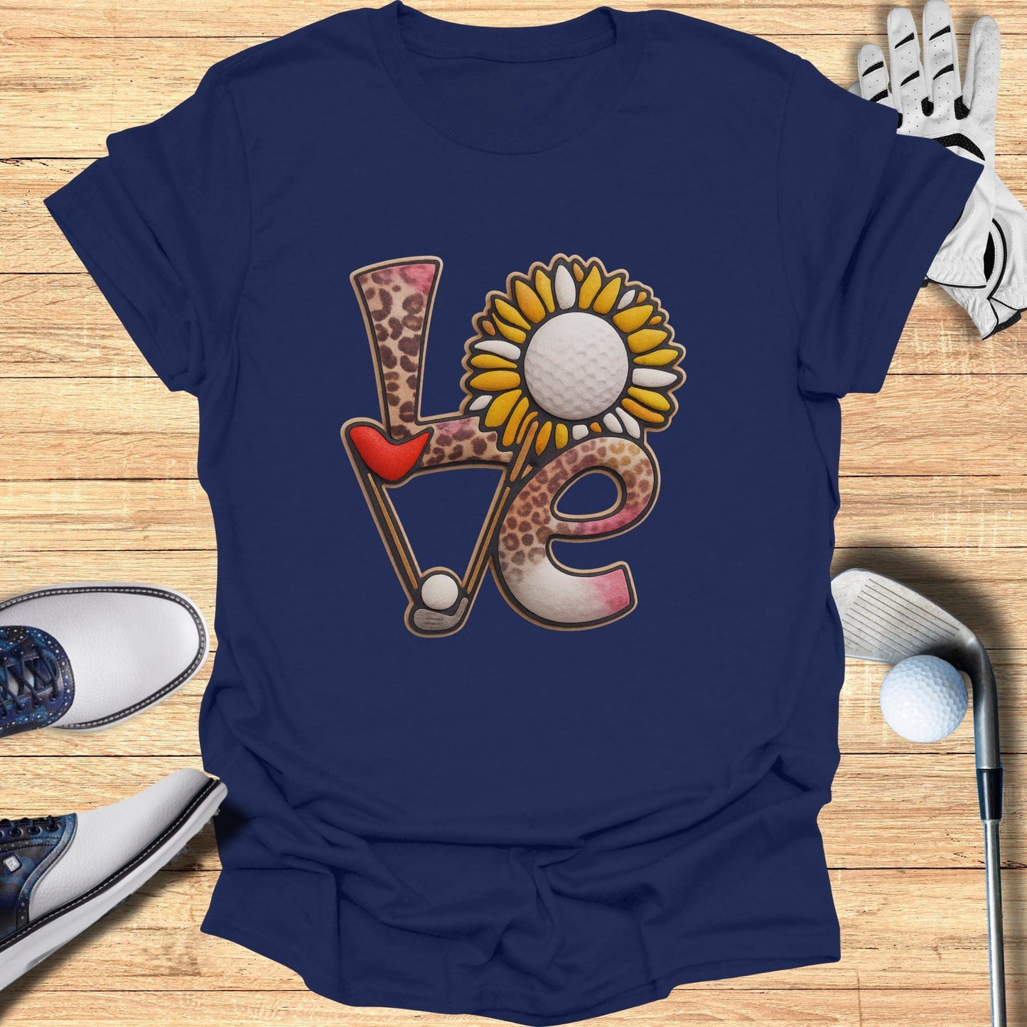 Love Golf Sunflower Leopard Print Design Shirt