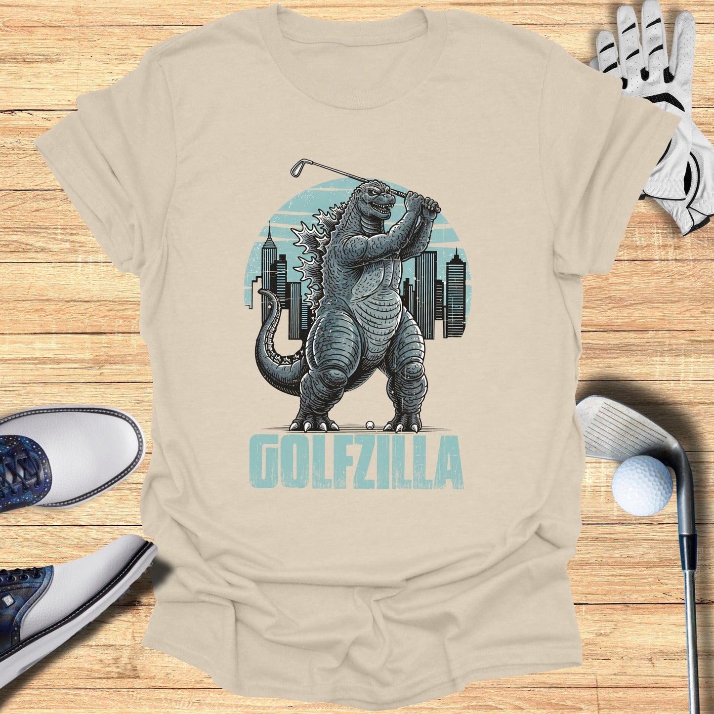 Golfzilla Monster Playing Golf Graphic T-Shirt