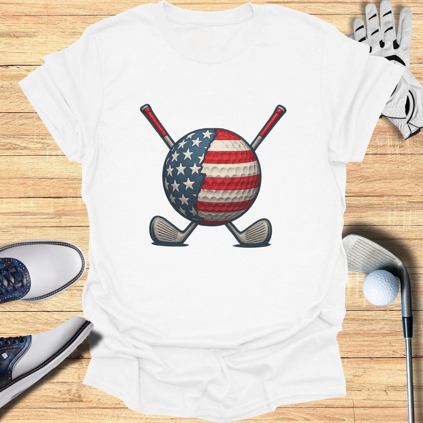 American Flag Golf Ball and Clubs Graphic T-shirt