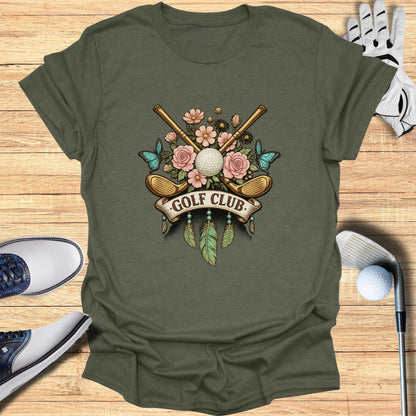 Floral Butterfly Golf Club Emblem T-Shirt Design