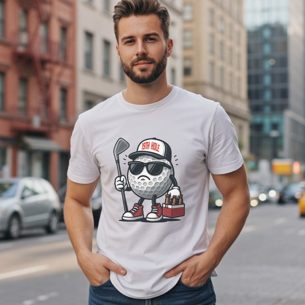 Funny Cartoon Golf Ball with Club Graphic T-shirt