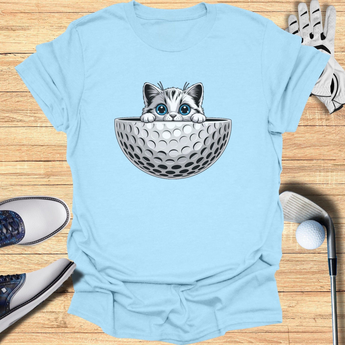 Cute Kitten Peeking from Golf Ball Graphic Tee
