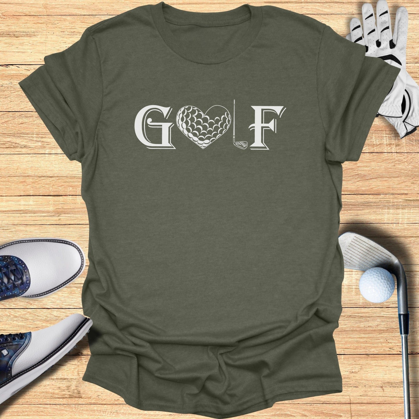 Unique Golf Heart Design Sporty T-Shirt for Enthusiasts