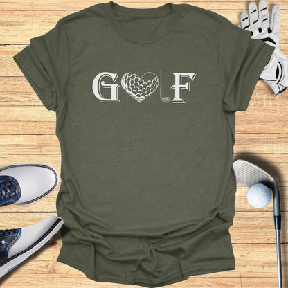 Unique Golf Heart Design Sporty T-Shirt for Enthusiasts