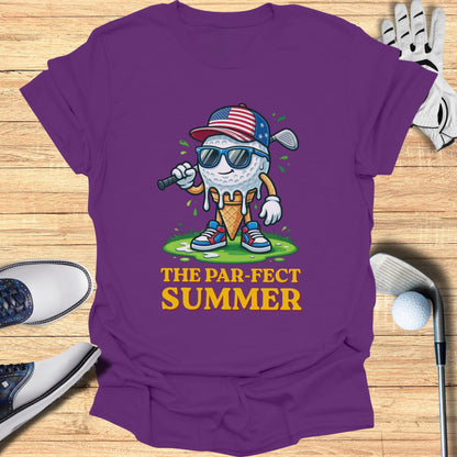Ice cream cone character wearing sunglasses and a hat, playing golf.