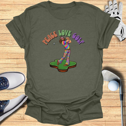 Peace Love Golf Hippie Graphic Tee for Golf Lovers