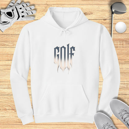 Stylish White Hoodie with Bold Golf Graphic Graphics