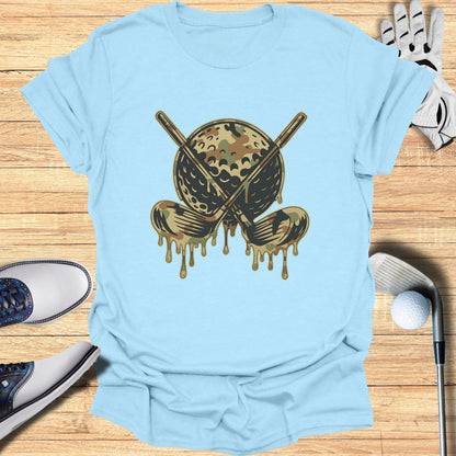 Dripping Camo Golf Ball and Clubs Graphic T-shirt