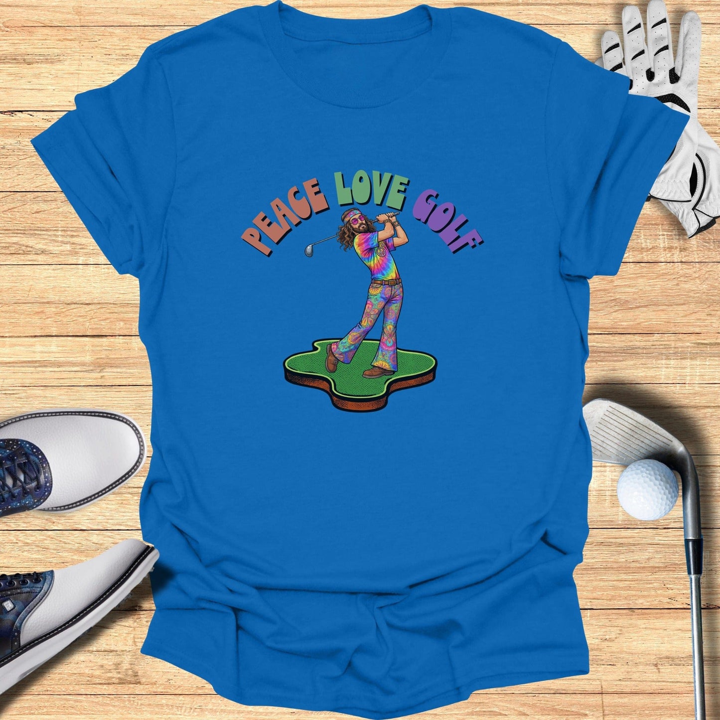 Peace Love Golf Retro Hippie Vibes Graphic Shirt