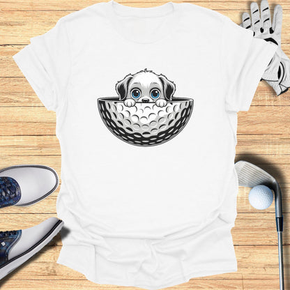 Adorable Puppy Peeking Over Golf Ball T-shirt