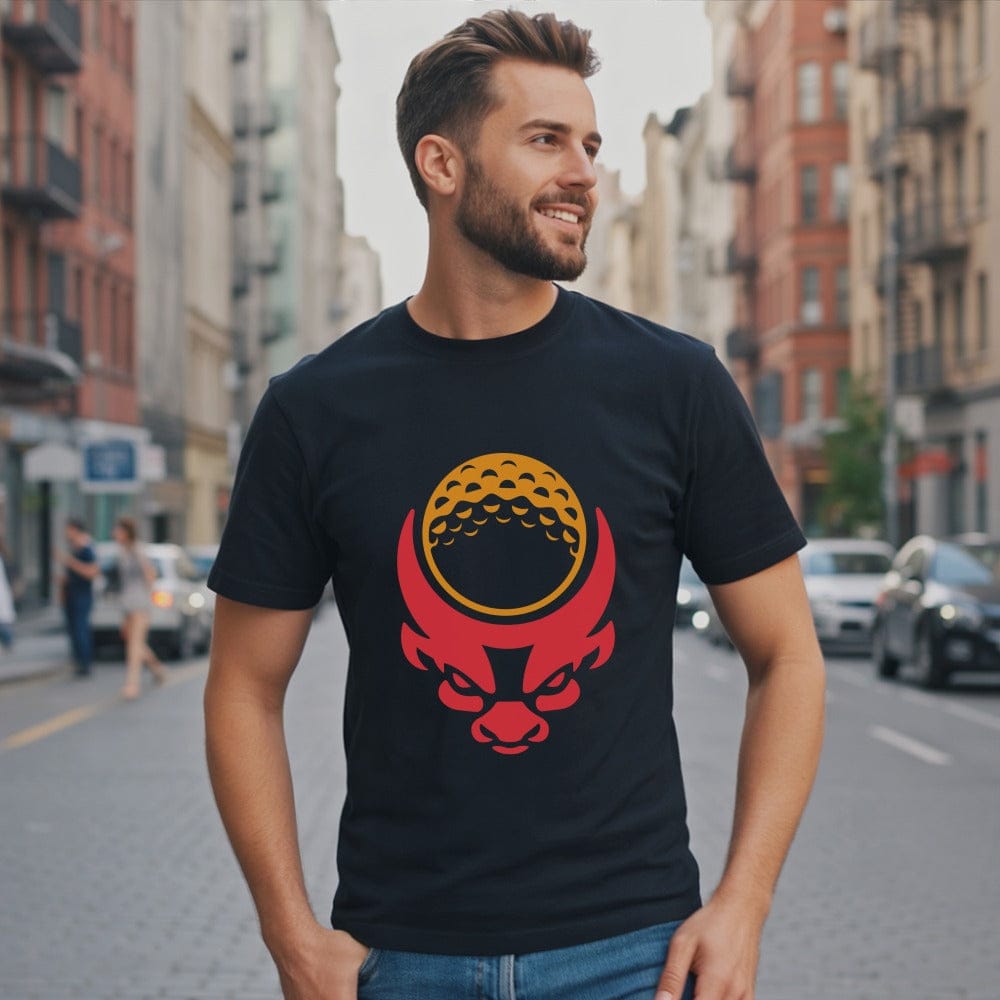 Men's black t-shirt with red bull design