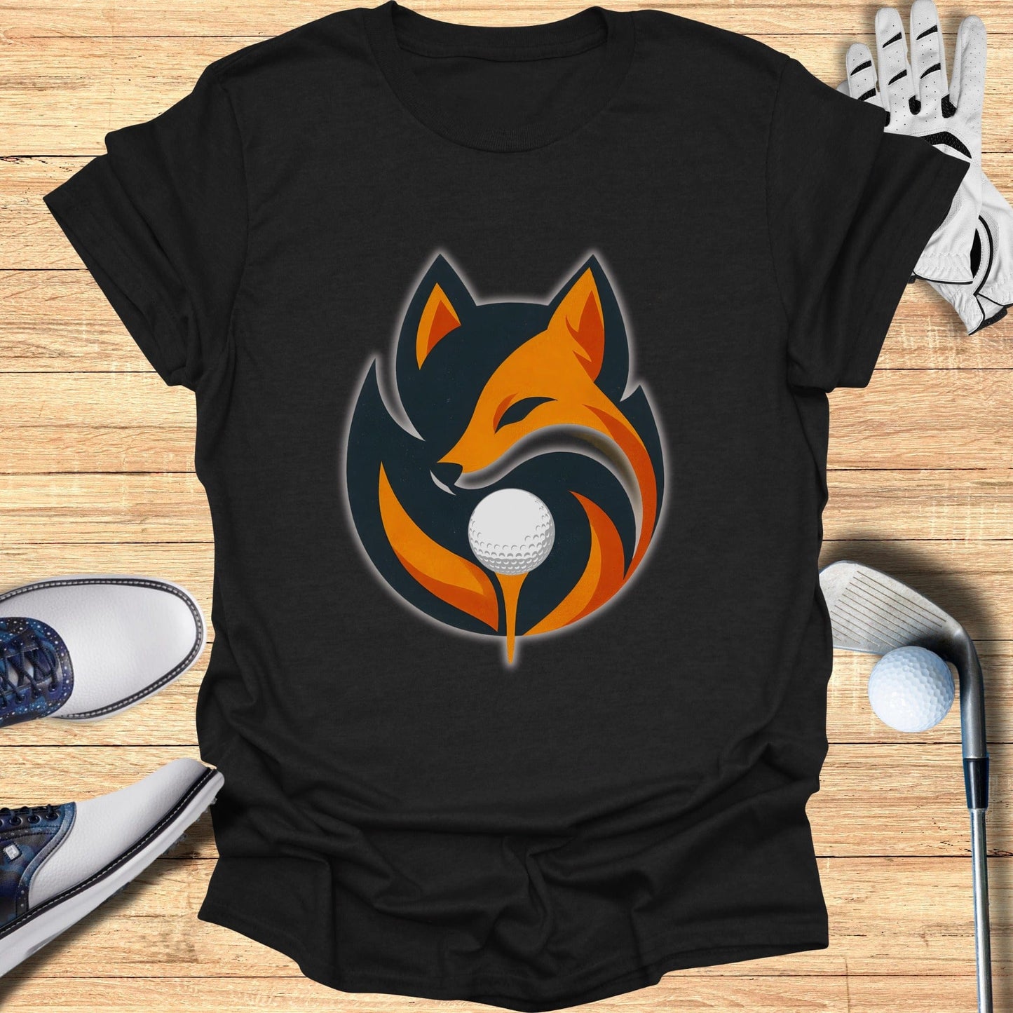 Stylish Black T-Shirt with Fox and Golf Ball Design