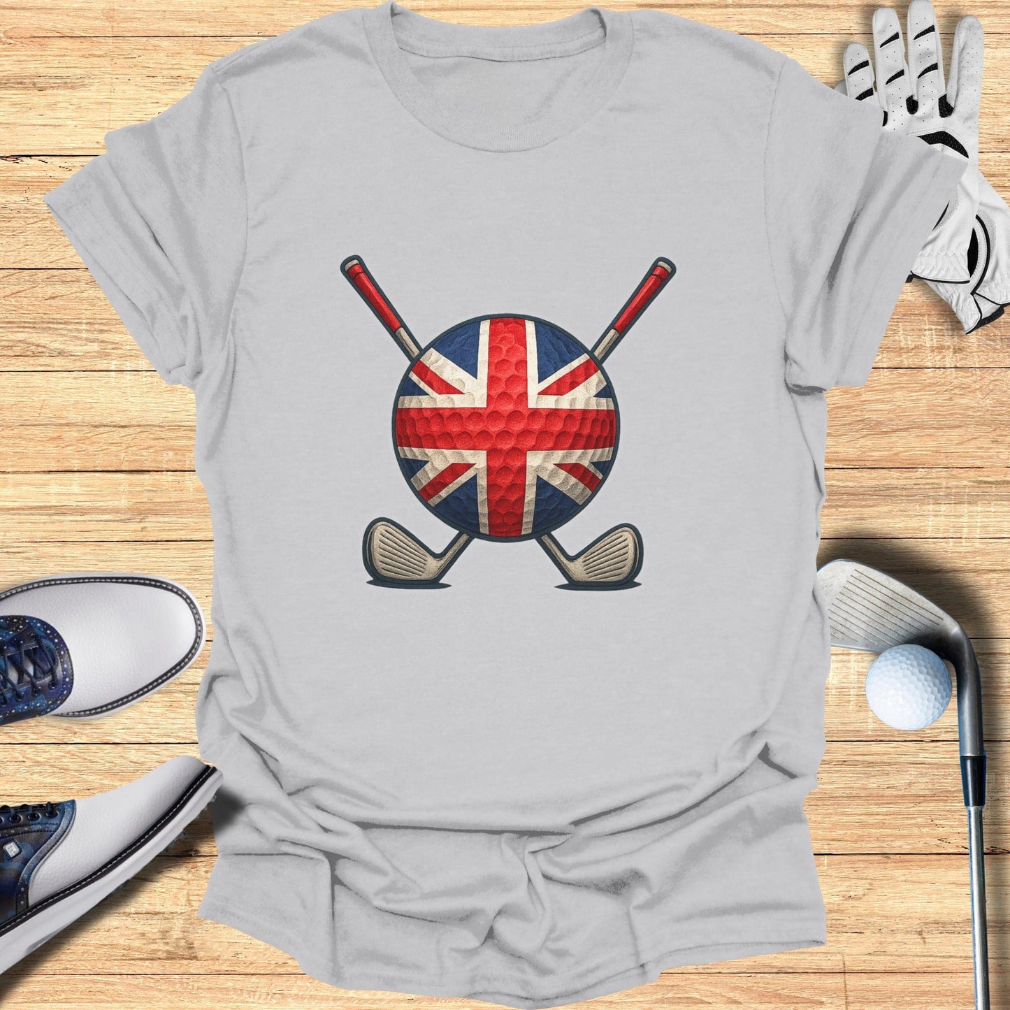 Union Jack Golf Ball and Clubs Graphic T-shirt
