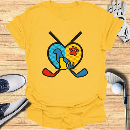 Cute Cat Dog Heart and Hockey Sticks Print Shirt