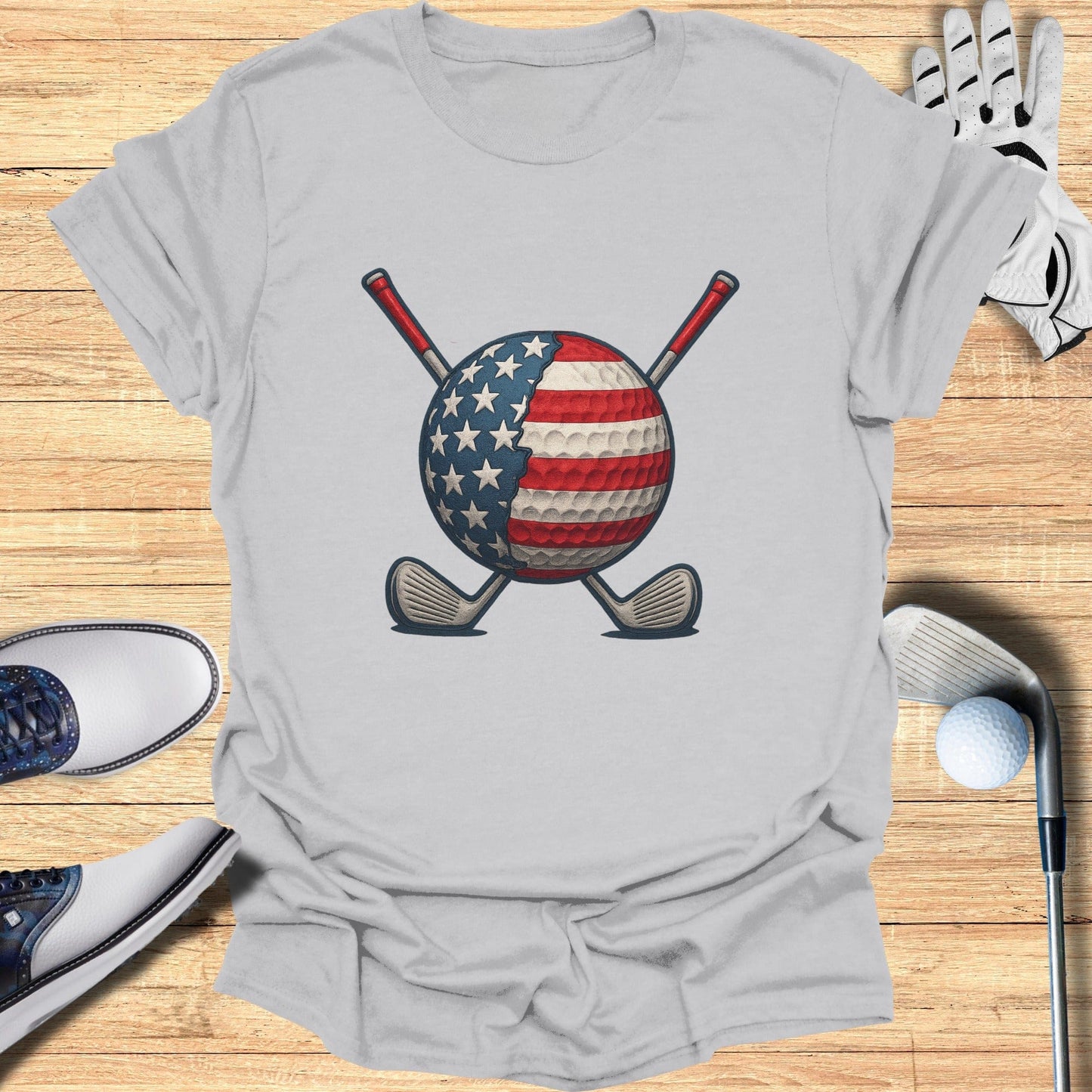 American Flag Golf Ball and Clubs Graphic Tee Product