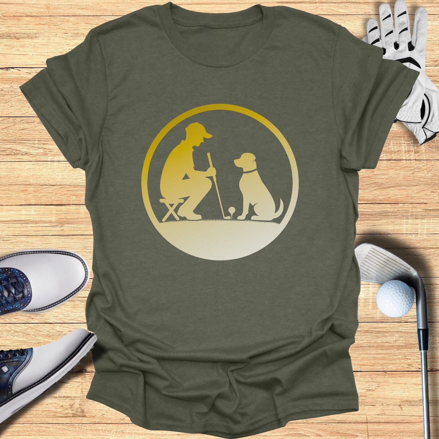 Funny Golfing with Dog Silhouette T-shirt