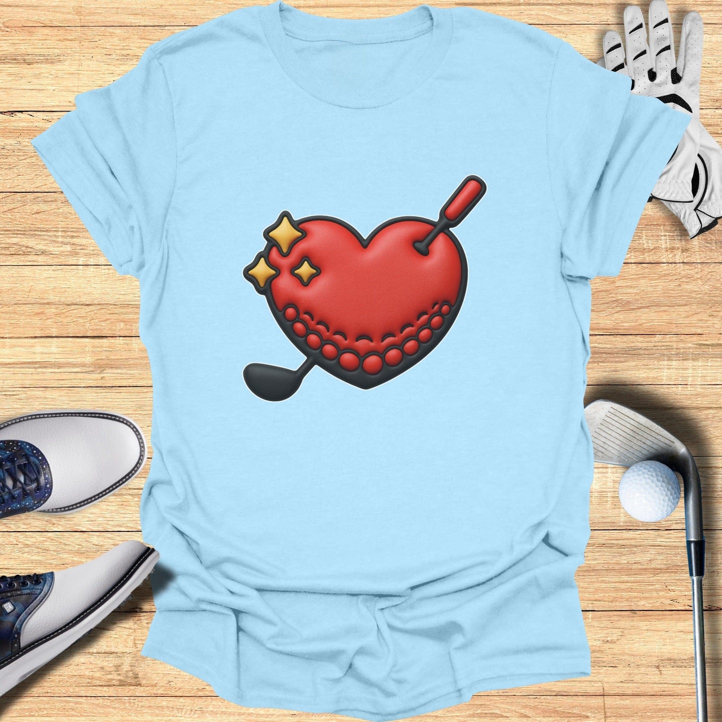 Golf Inspired Heart Graphic on Light Blue Shirt Product
