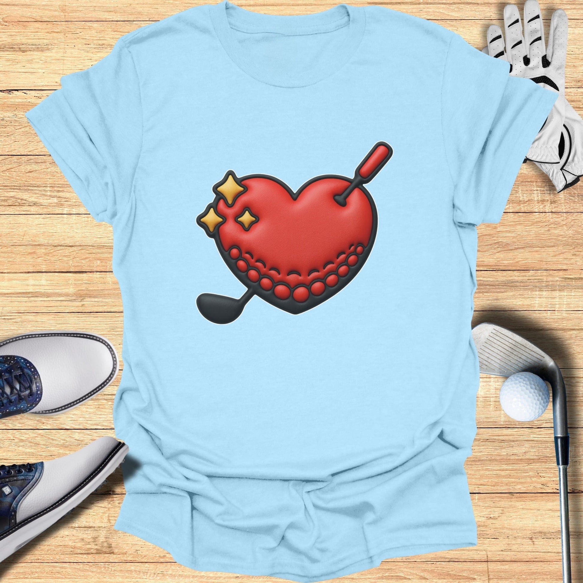 Golf Inspired Heart Graphic on Light Blue Shirt Product