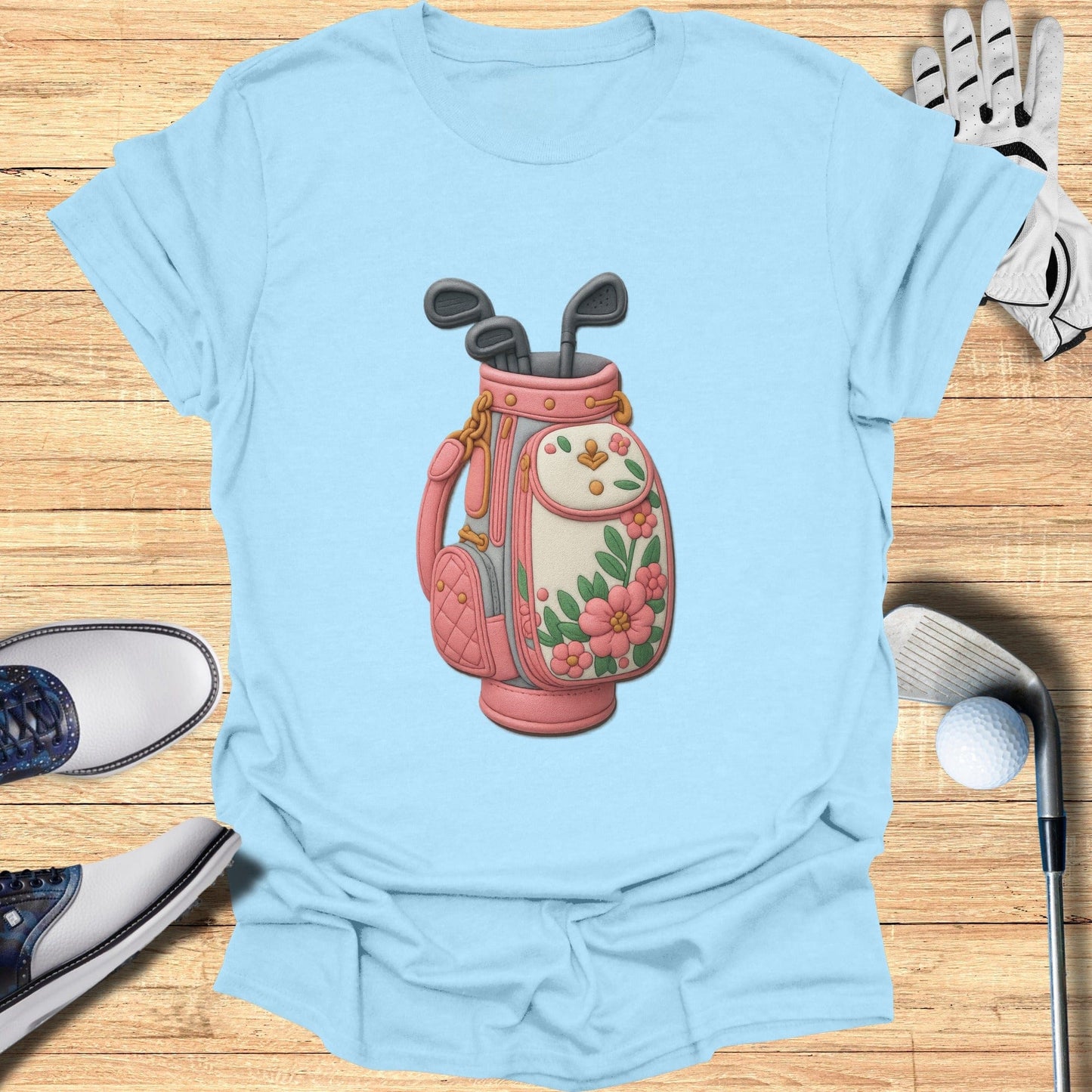Stylish Floral Golf Bag Graphic Short Sleeve Shirt