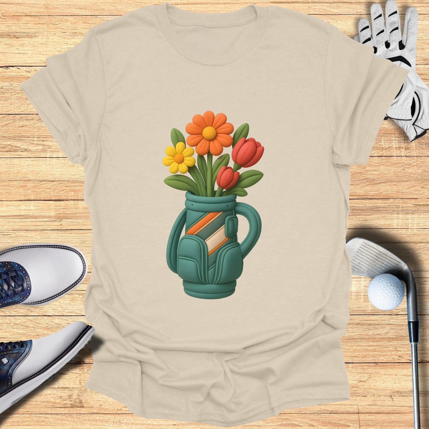 Colorful Flowers in Golf Bag Design T-Shirt