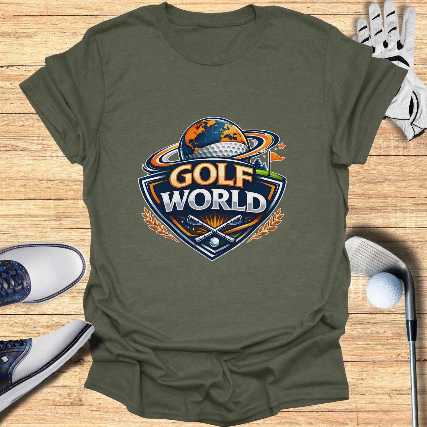 Golf World Emblem Graphic Printed Tee Shirt