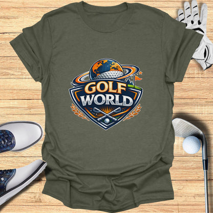 Golf World Emblem Graphic Printed Tee Shirt
