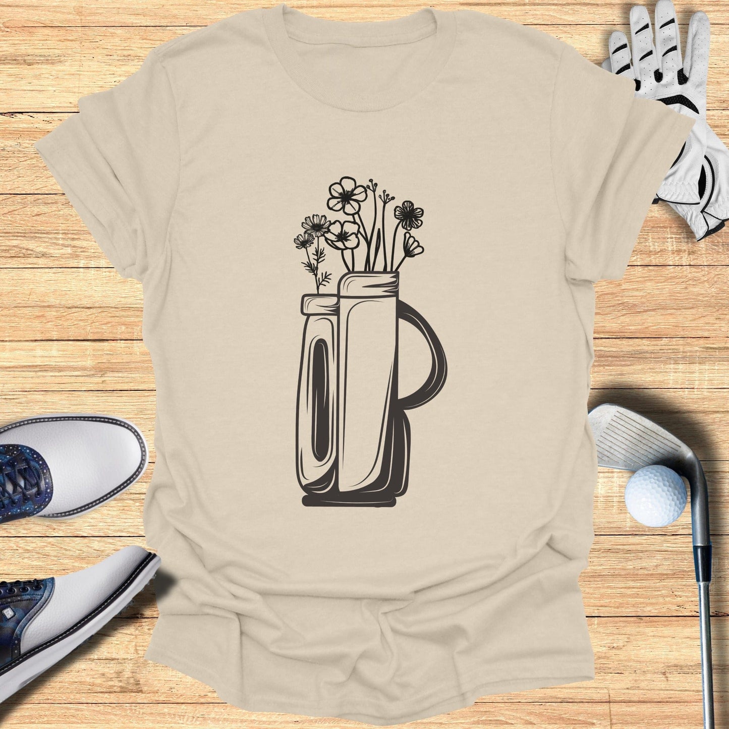 Casual T-Shirt Featuring Artistic Floral Vase Design