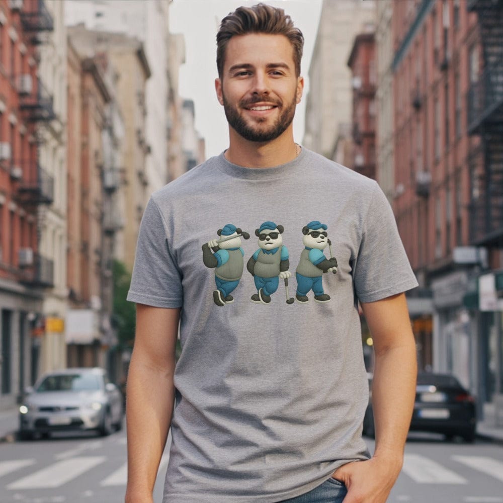 Three Baseball Pandas Graphic Gray Men's T-Shirt
