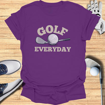 Purple t-shirt with "GOLF EVERYDAY" text and golf club graphic.