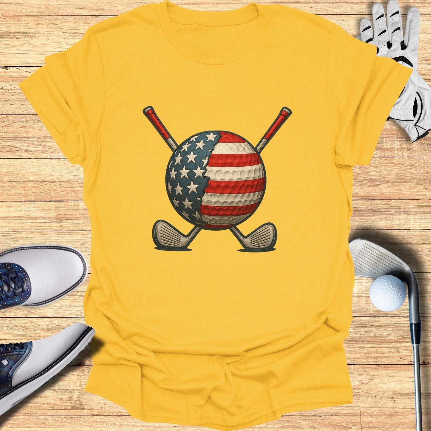 American Flag Golf Ball Crossed Clubs Design Shirt