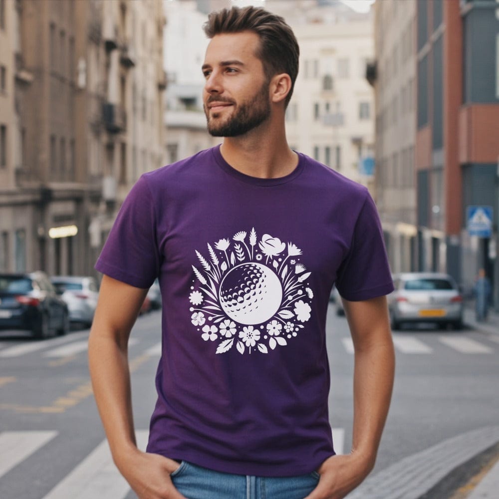 Golf Ball Floral Design Purple Tee Shirt