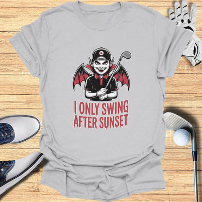 Swing After Sunset T-Shirt - Funny Golf Tee by Swing Epic