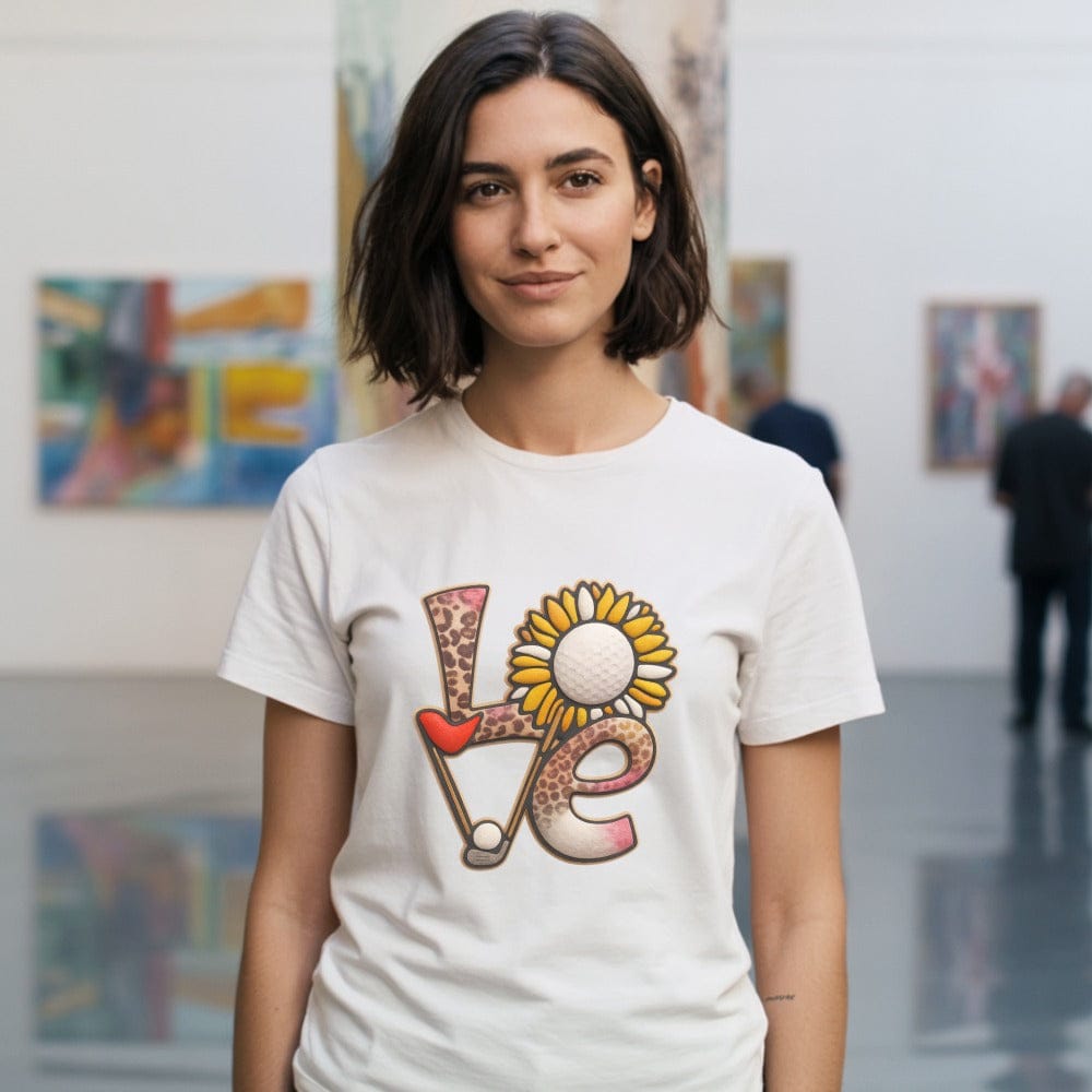 Love Graphic T-Shirt with Fun Golf and Sunflower Design
