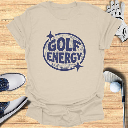 Cream t-shirt with "GOLF ENERGY" in a circular graphic.